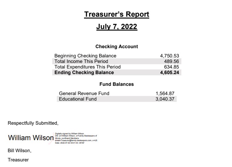 July22 Treasurers report